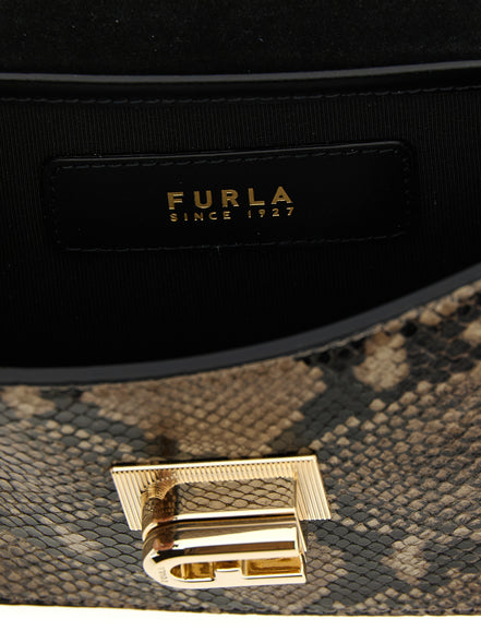 Τσάντα crossbody Furla από γκρι δέρμα κατσίκας