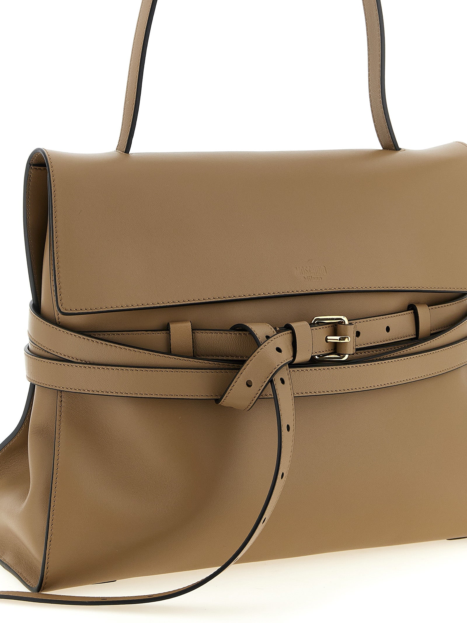 Γυναικεία τσάντα ώμου Moschino από μπεζ δέρμα Napa / δέρμα μοσχαριού Bos Taurus  