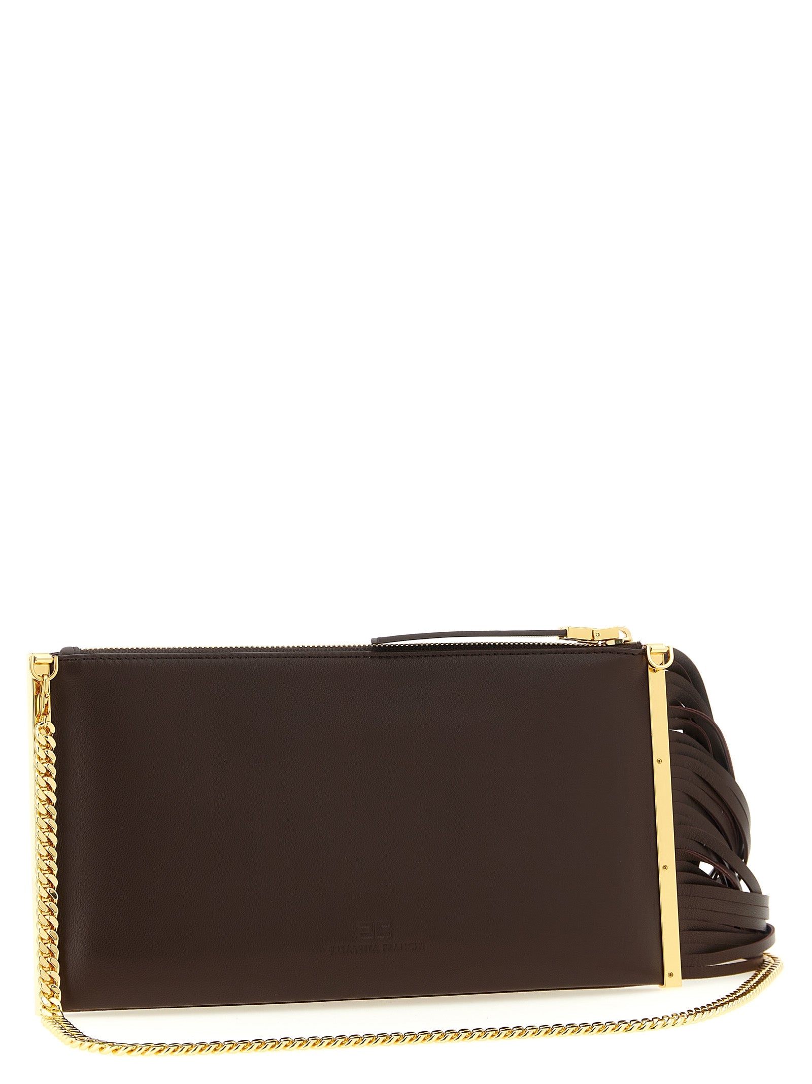 Elisabetta Franchi Brown Leather Clutch Bag