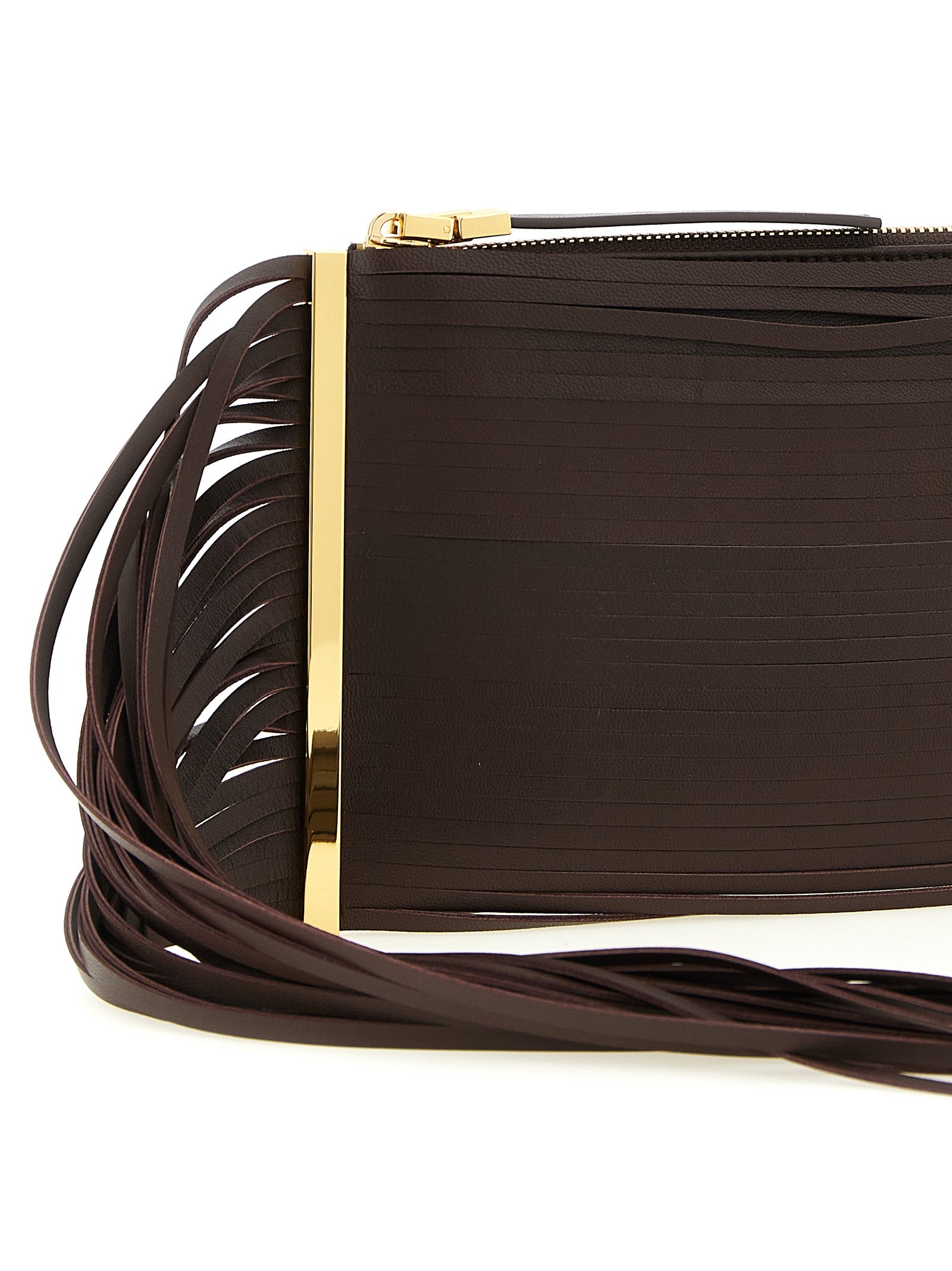 Elisabetta Franchi Brown Leather Clutch Bag
