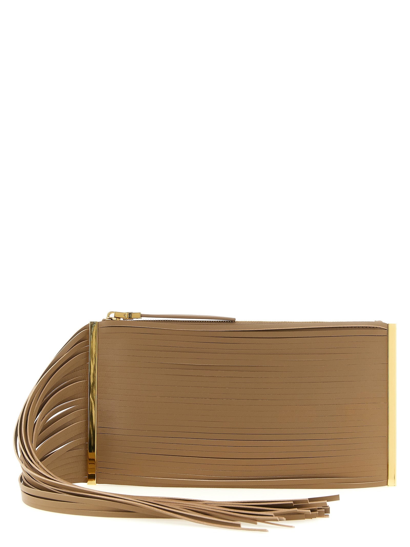 Elisabetta Franchi Beige Leather Clutch Bag