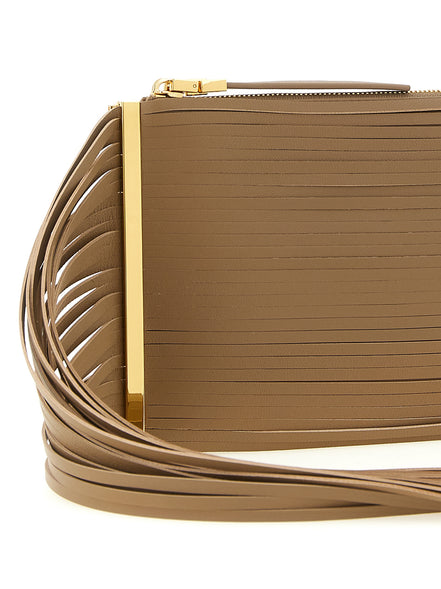 Elisabetta Franchi Beige Leather Clutch Bag