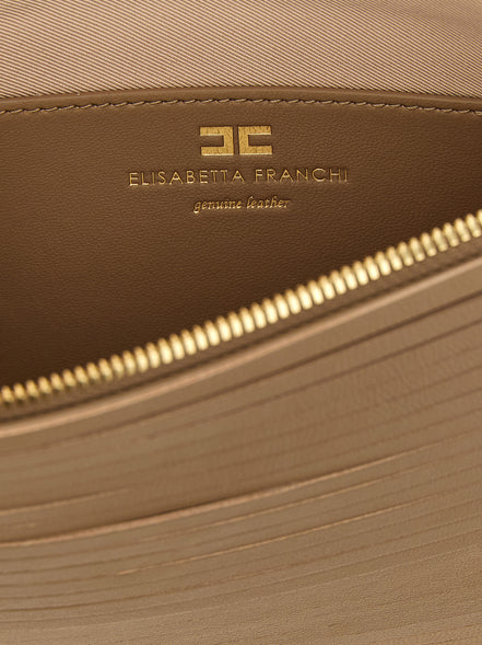 Elisabetta Franchi Beige Leather Clutch Bag