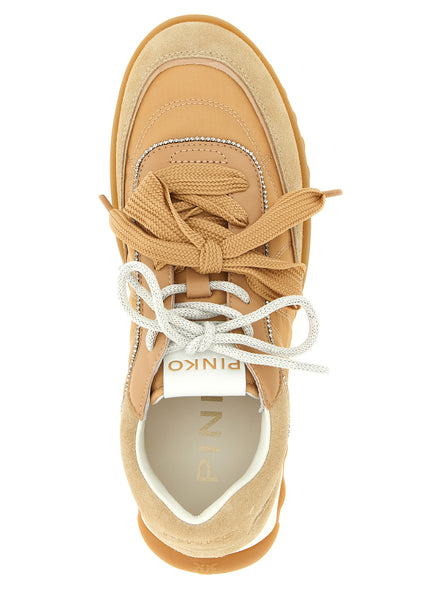 PINKO Beige Calfskin Athletic Sneakers