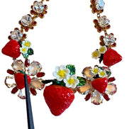 Dolce & Gabbana Gold Brass FRUIT Pendants Flowers Crystal Logo Necklace