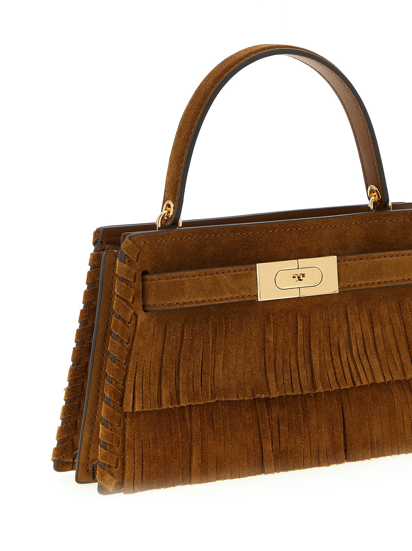 Καφέ δερμάτινη τσάντα από δέρμα βοοειδών Tory Burch
