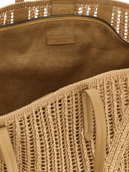 Brunello Cucinelli BC Duo Beige Raffia Shoulder Bag