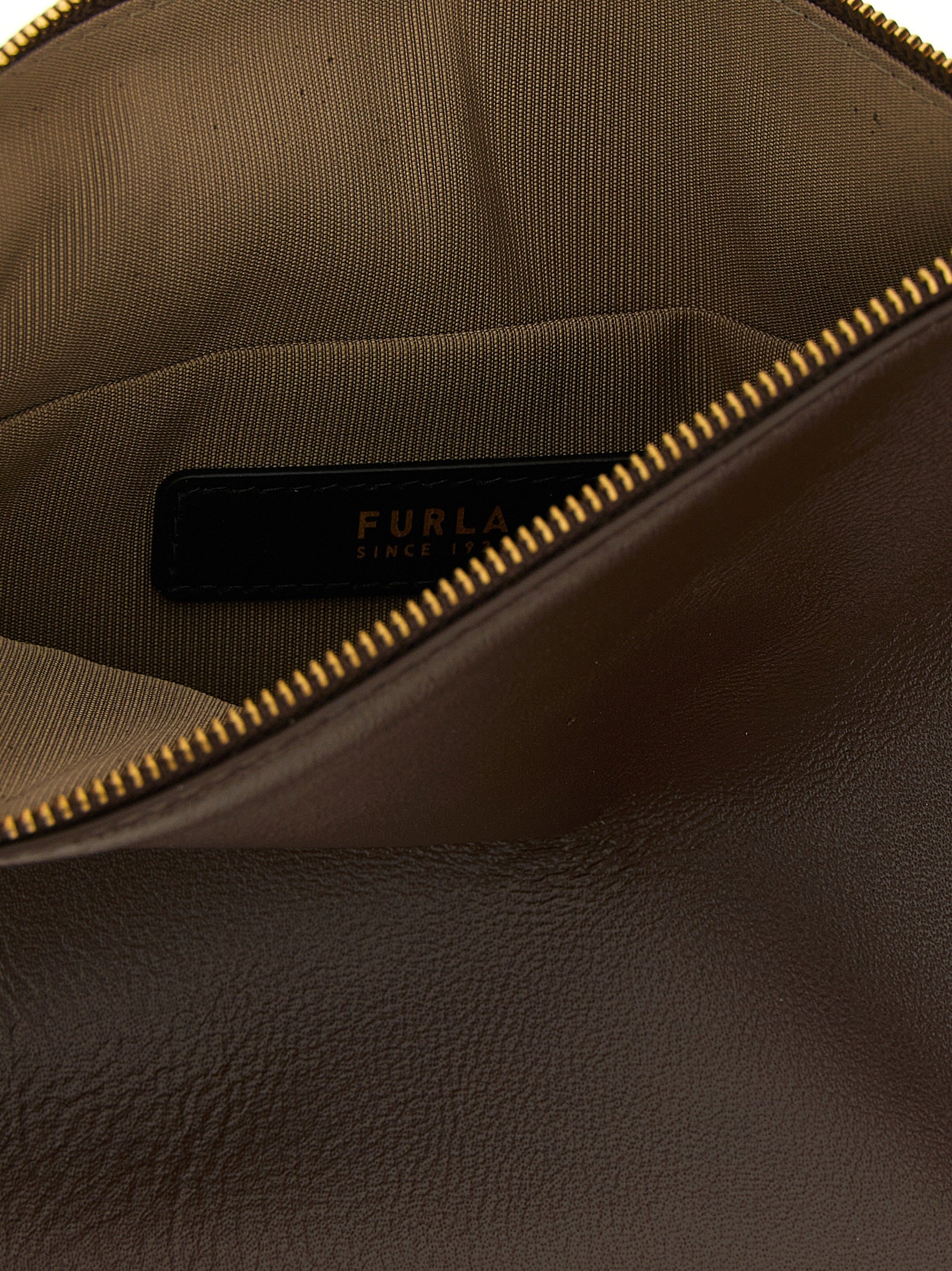 Καφέ δερμάτινη τσάντα ώμου από δέρμα αρνιού Furla