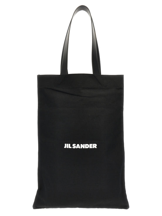 Μαύρη βαμβακερή τσάντα tote Jil Sander