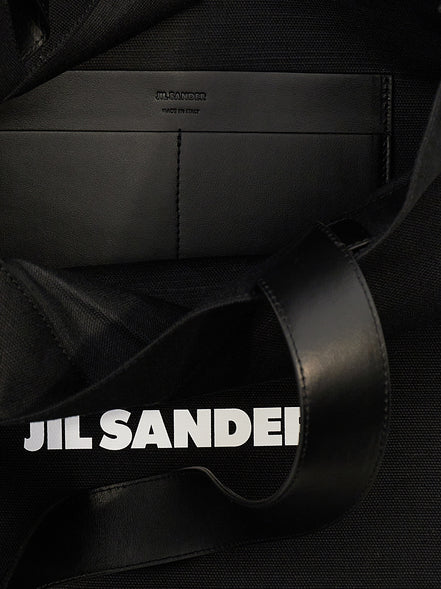 Μαύρη βαμβακερή τσάντα tote Jil Sander