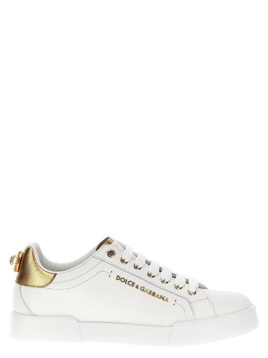 Dolce & Gabbana Gold Calfskin Low Top Sneakers