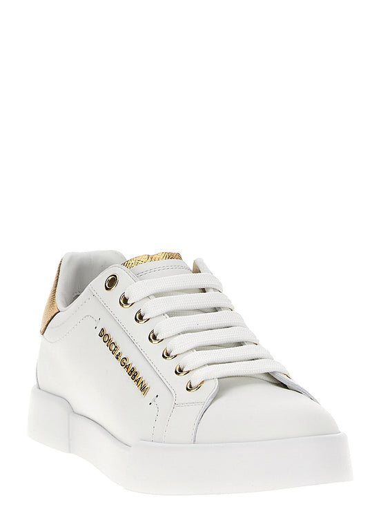Dolce & Gabbana Gold Calfskin Low Top Sneakers