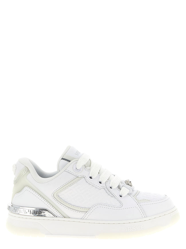 Versace White Calfskin Low Top Sneakers