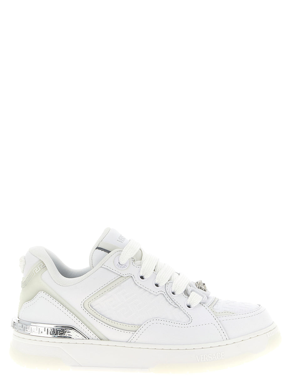 Versace White Calfskin Low Top Sneakers