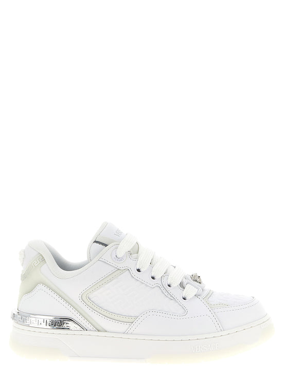 Versace White Calfskin Low Top Sneakers