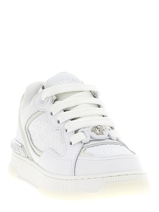 Versace White Calfskin Low Top Sneakers