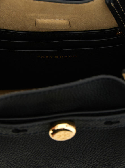 Τσάντα χιαστί Tory Burch από μαύρο δέρμα αγελάδας  