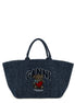 Ganni Blue Organic Cotton Tote Bag