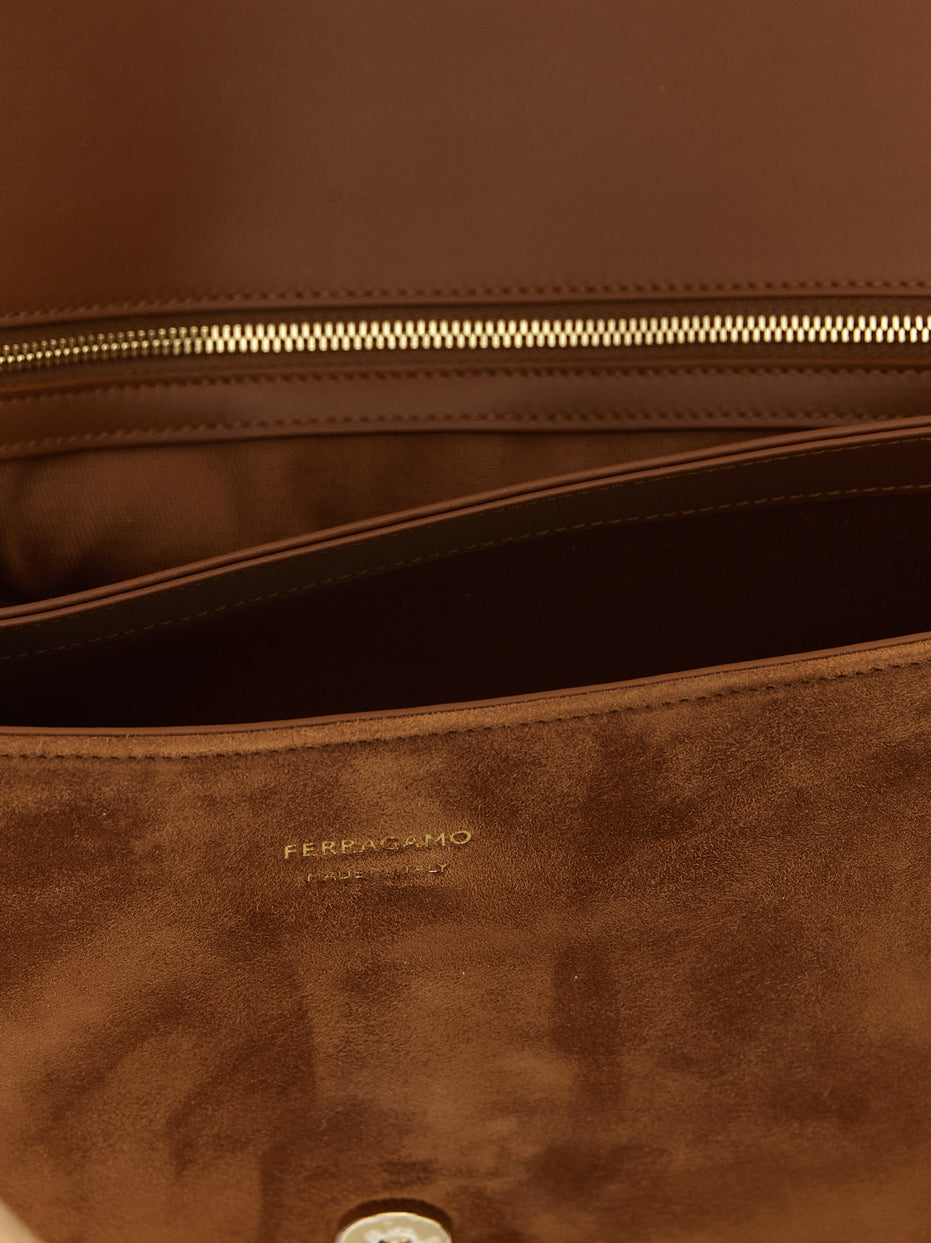 Ferragamo Brown Goatskin Shoulder Bag