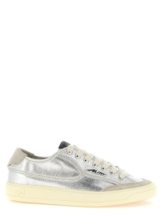 Autry Silver Canvas Low Top Sneakers