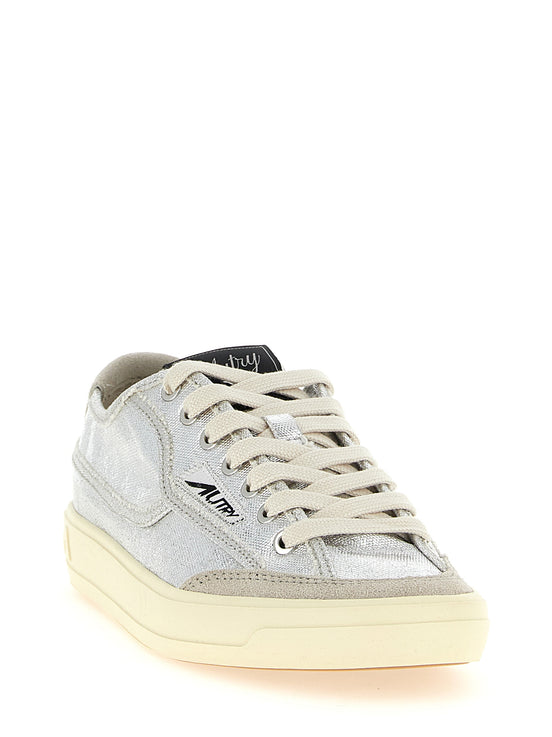 Autry Silver Canvas Low Top Sneakers