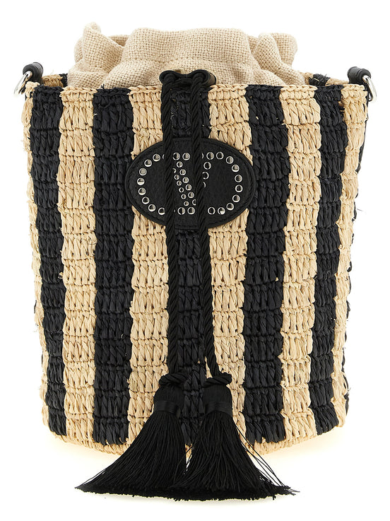 Valentino Garavani Black Straw Shoulder Bag