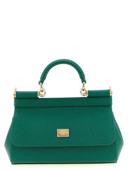 Dolce & Gabbana Sicily Mini Πράσινη και Λευκή Δερμάτινη Τσάντα Ώμου