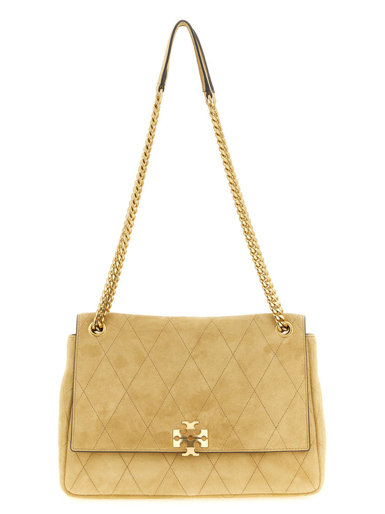 Τσάντα ώμου μπεζ από δέρμα μοσχαριού Tory Burch