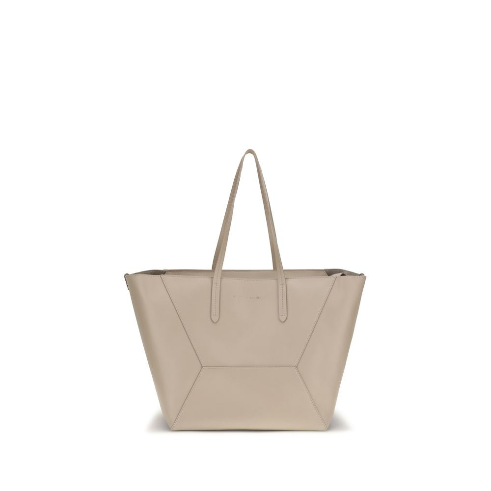 Brunello Cucinelli Beige Calf Leather Bos Taurus Shoulder Bag