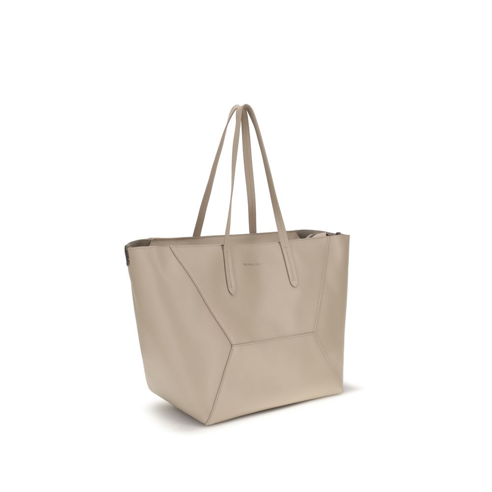 Brunello Cucinelli Beige Calf Leather Bos Taurus Shoulder Bag