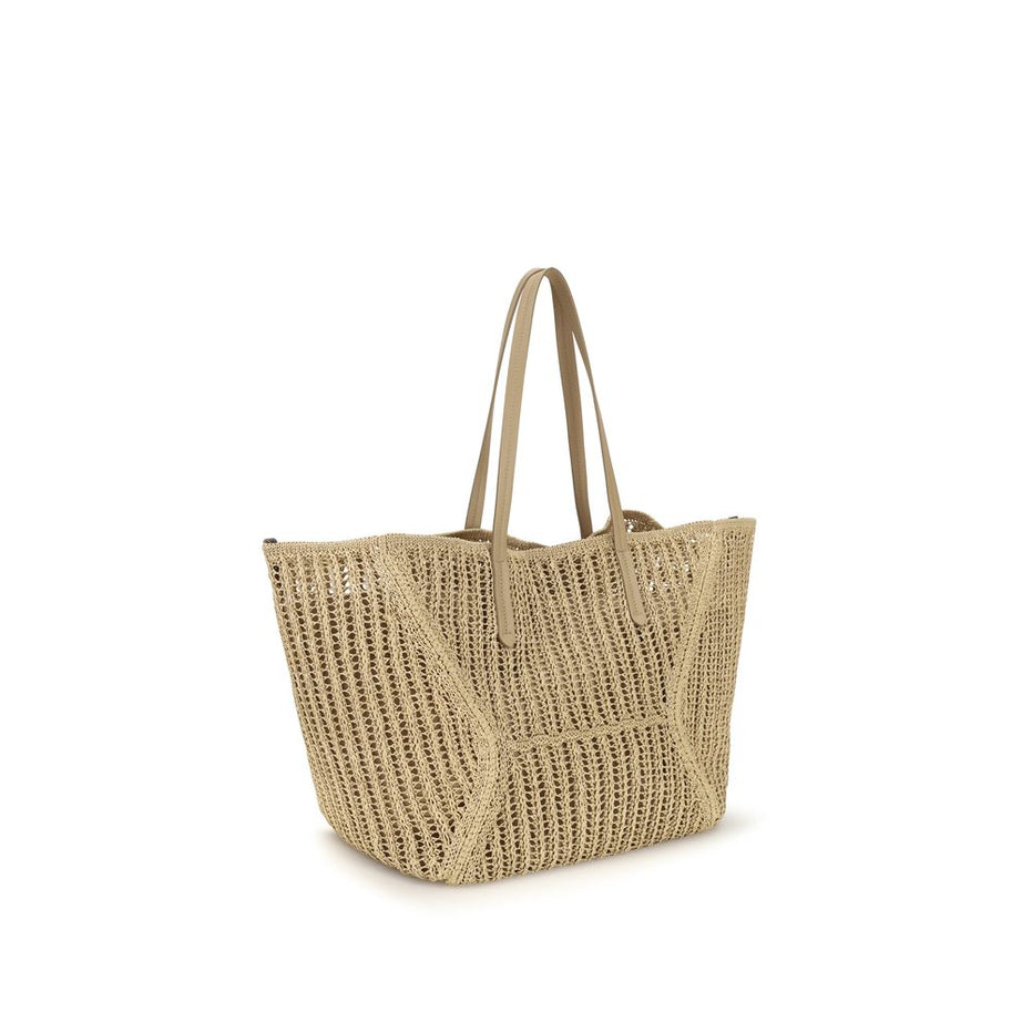 Brunello Cucinelli Beige Raffia Shoulder Bag