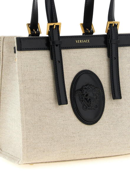 Τσάντα tote Versace από μπεζ λινό  