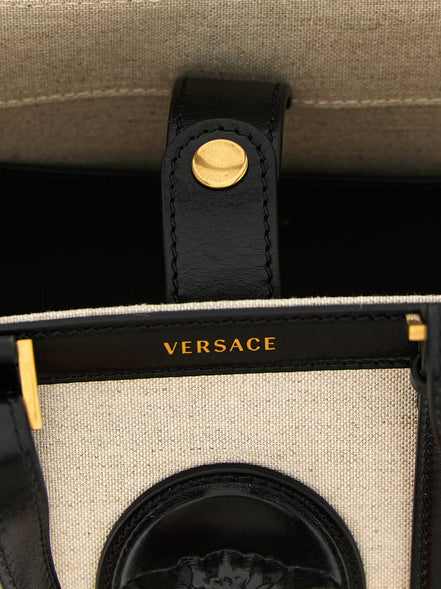 Τσάντα tote Versace από μπεζ λινό  