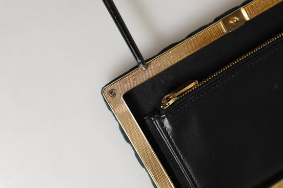Dolce & Gabbana Black Velvet Gold Frame Clutch Evening Clutch Purse Bag