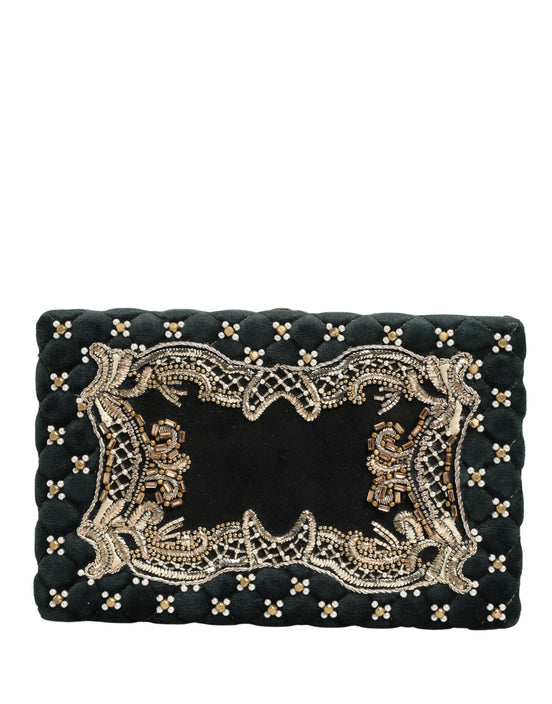 Dolce & Gabbana Black Velvet Gold Frame Clutch Evening Clutch Purse Bag