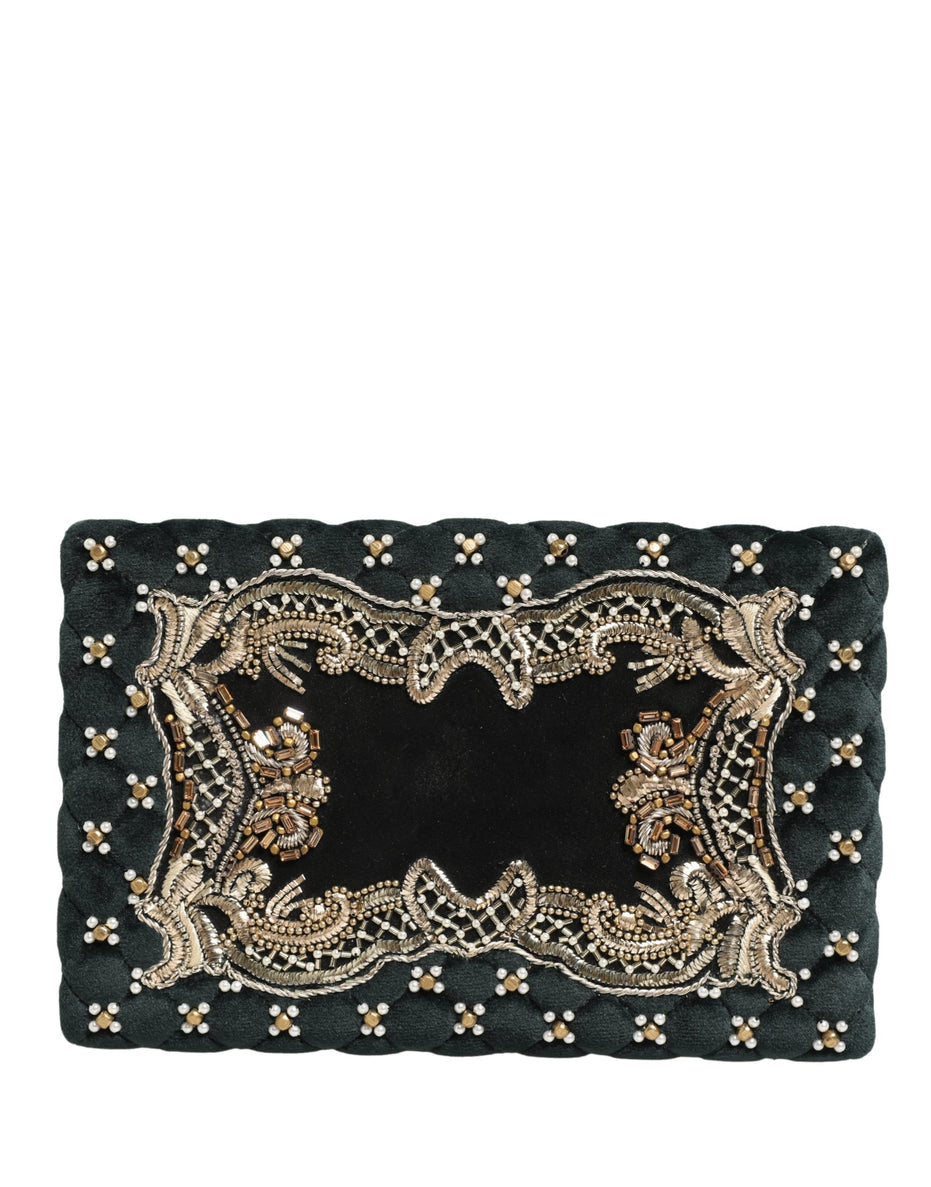 Dolce & Gabbana Black Velvet Gold Frame Clutch Evening Clutch Purse Bag