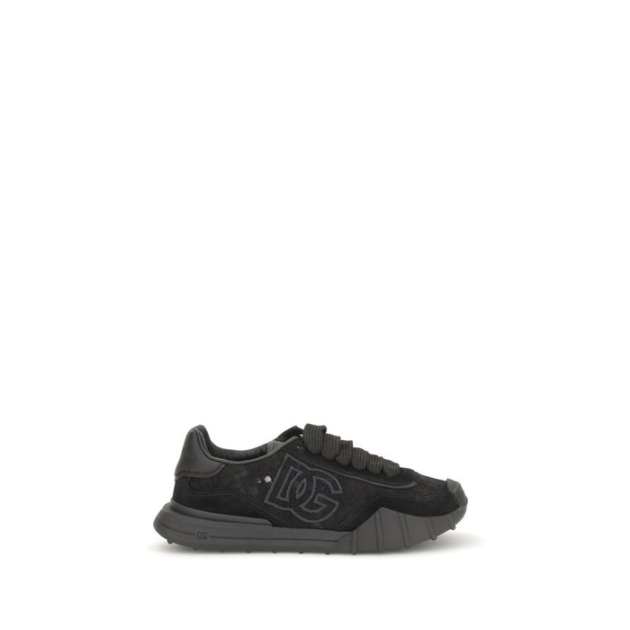 Dolce & Gabbana Black Calf Leather Bos Taurus Chunky Sneakers