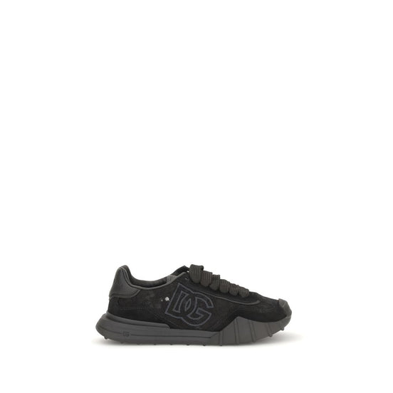 Dolce & Gabbana Black Calf Leather Bos Taurus Chunky Sneakers