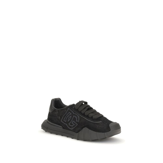 Dolce & Gabbana Black Calf Leather Bos Taurus Chunky Sneakers