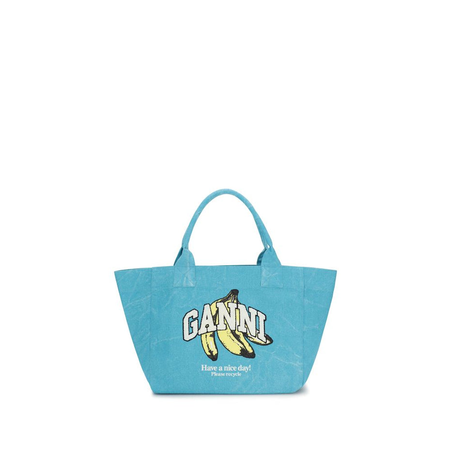 Ganni Blue Recycled Cotton Shoulder Bag