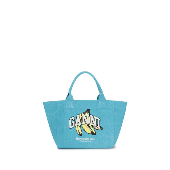 Ganni Blue Recycled Cotton Shoulder Bag