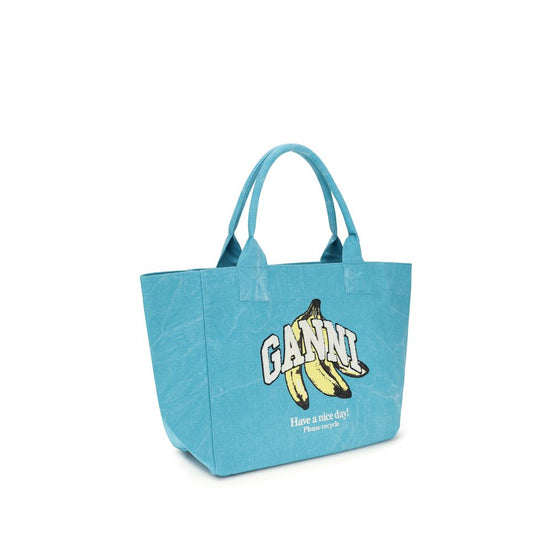 Ganni Blue Recycled Cotton Shoulder Bag