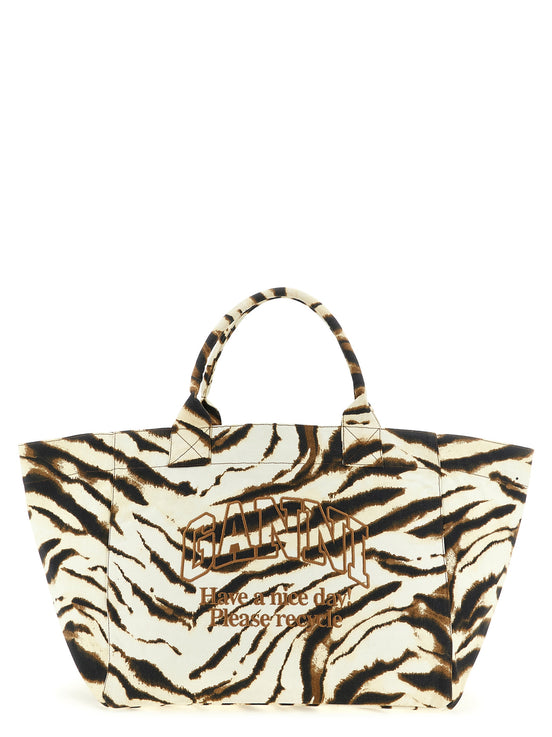 Ganni Beige Recycled Cotton Tote Bag