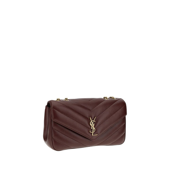 Τσάντα ώμου Saint Laurent Loulou Small Bordeaux καπιτονέ από δέρμα αρνιού