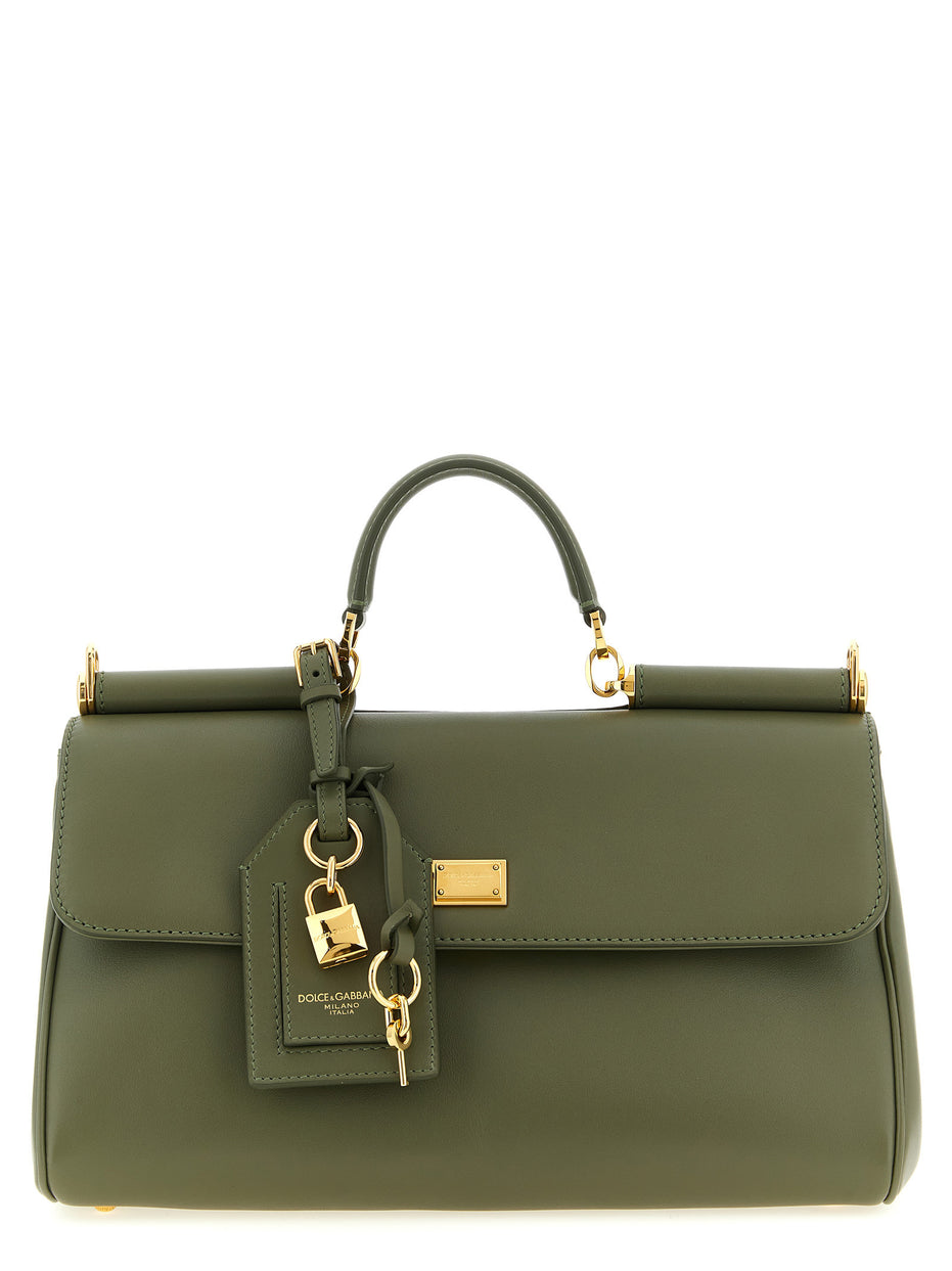 Dolce & Gabbana My Sicily Medium Green Leather Top Handle Bag