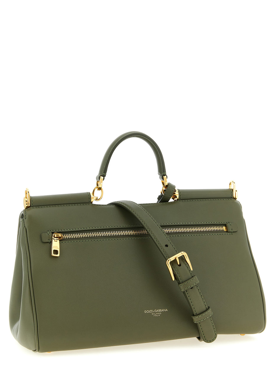 Dolce & Gabbana My Sicily Medium Green Leather Top Handle Bag