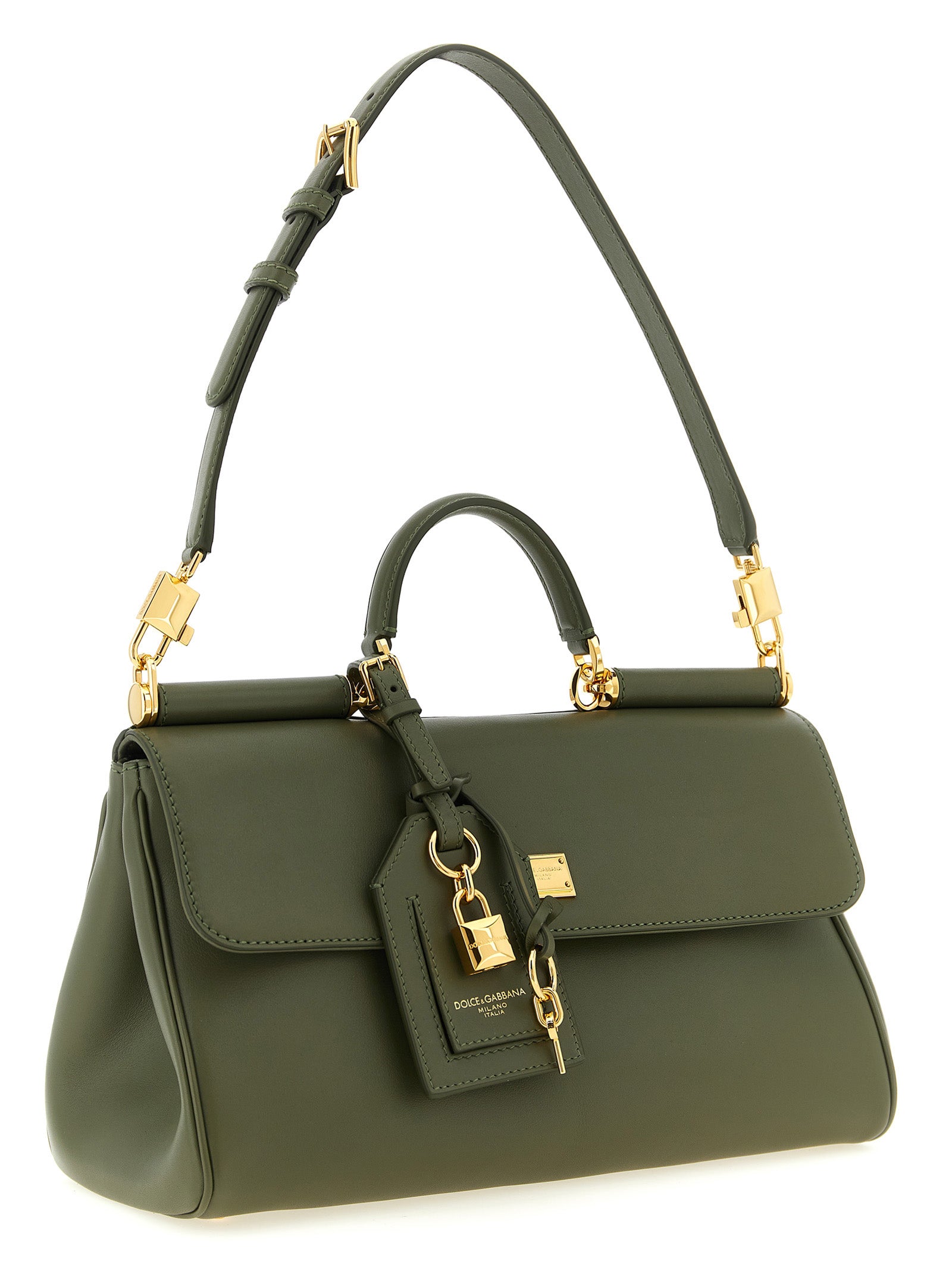 Dolce & Gabbana My Sicily Medium Green Leather Top Handle Bag