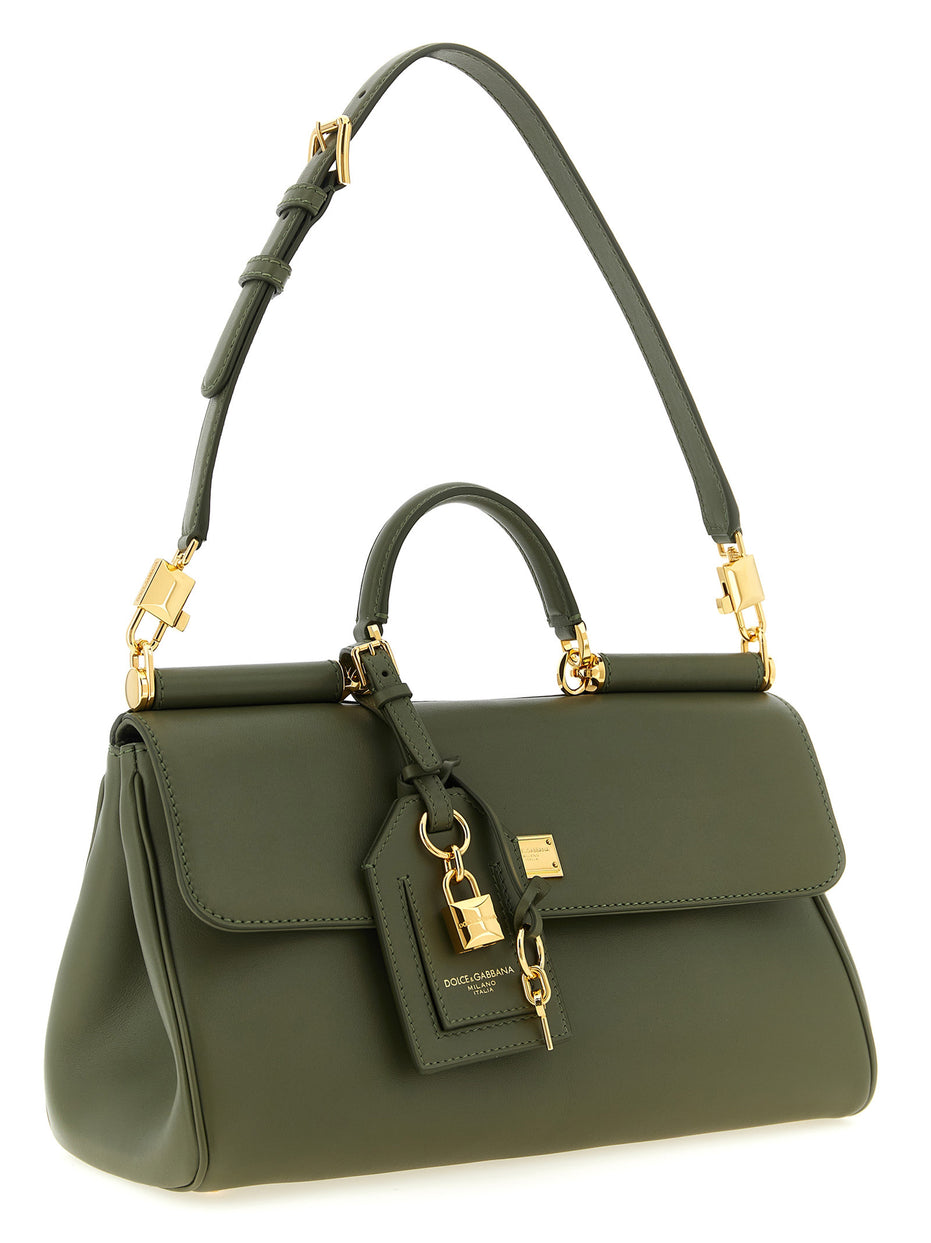 Dolce & Gabbana My Sicily Medium Green Leather Top Handle Bag