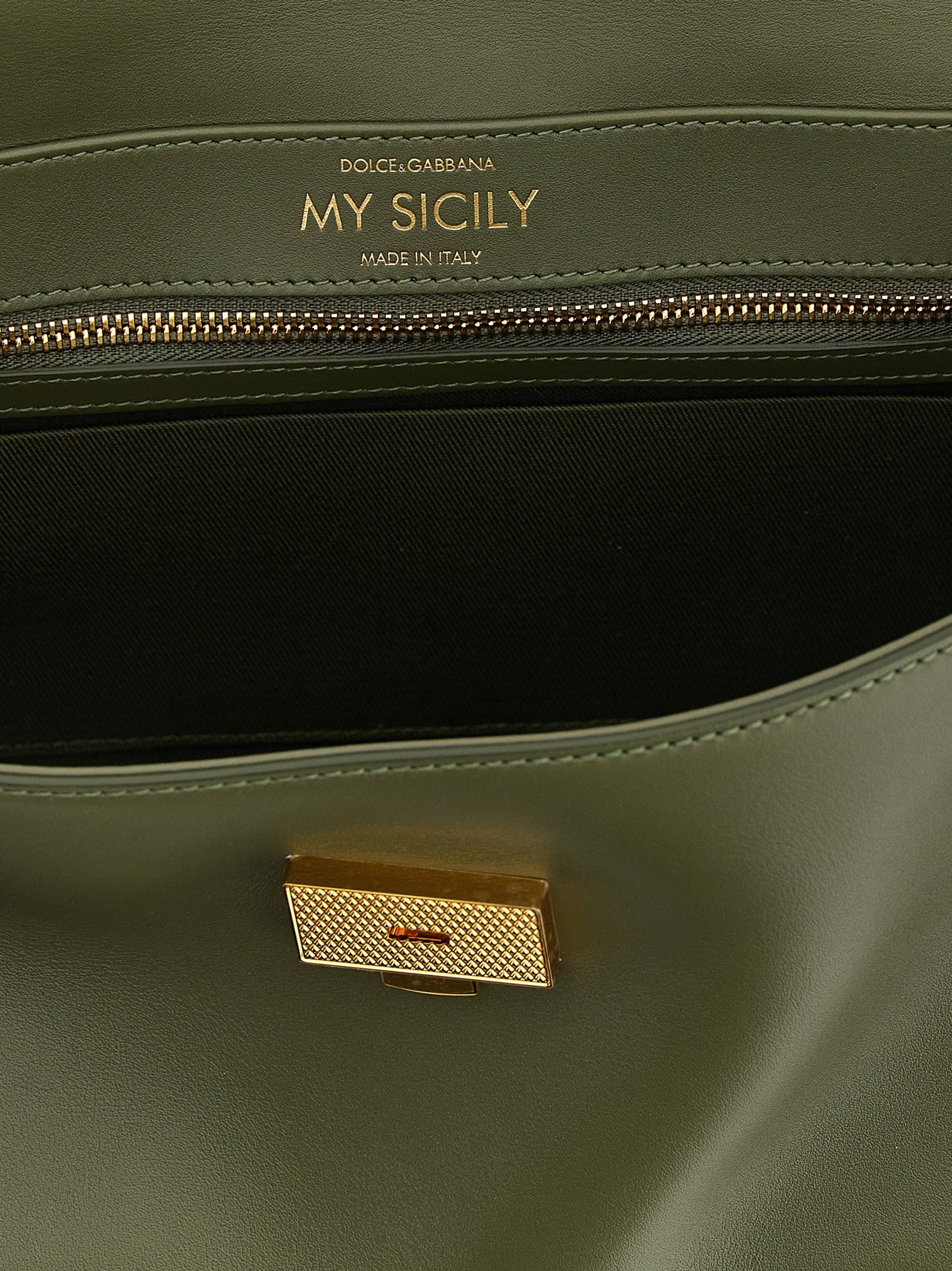 Dolce & Gabbana My Sicily Medium Green Leather Top Handle Bag