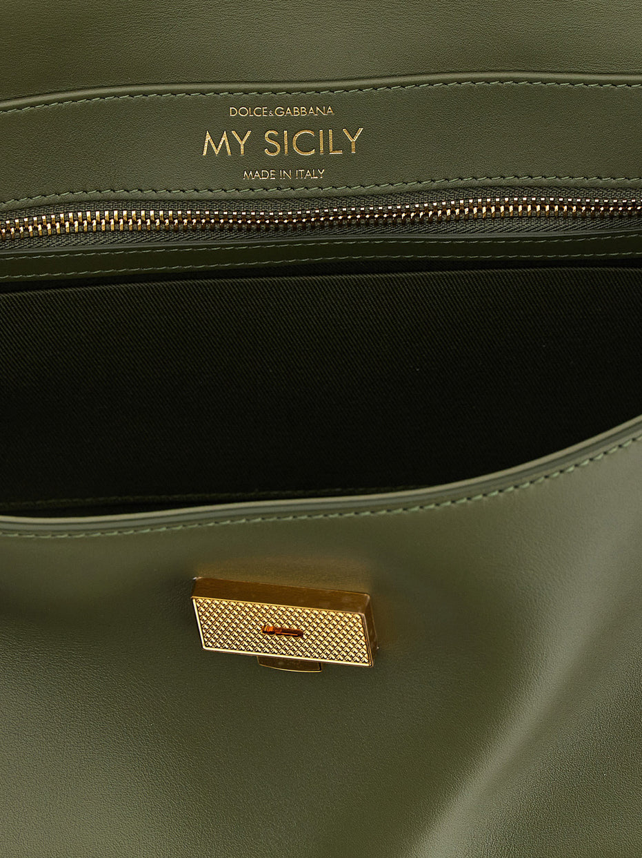 Dolce & Gabbana My Sicily Medium Green Leather Top Handle Bag